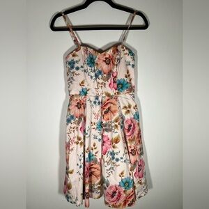 Naf Naf pink cottagecore fit flare sz 34(XS) Parisian adjustable straps floral